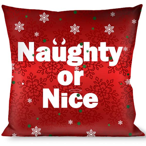 Buckle-Down Buckle-Down Throw Pillow - Christmas NAUGHTY OR NICE/Snowflakes Reds/White/Green