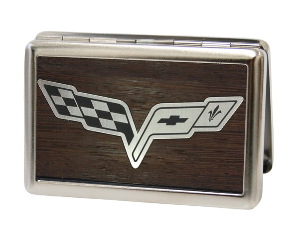 Buckle-Down Business Card Holder - LARGE - C6 Marquetry Black Walnut Metal