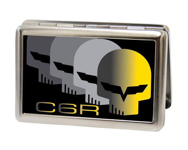 Buckle-Down Business Card Holder - LARGE - C6 Racing w Skull Repeat FCG Black Yellow Silver