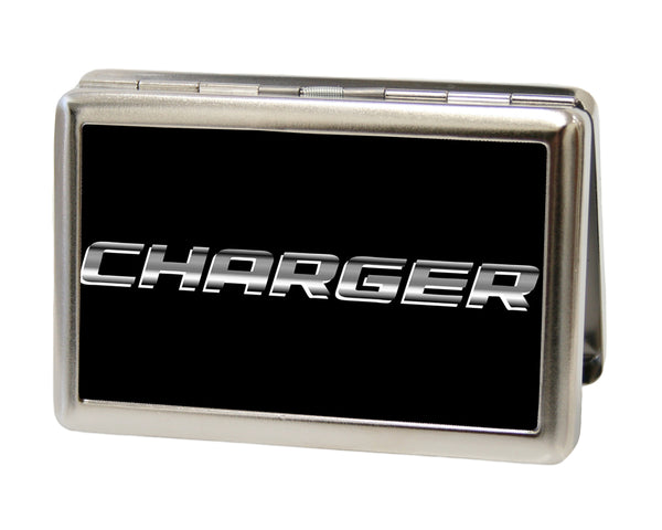 Buckle-Down Business Card Holder - LARGE - CHARGER Text FCG Black Silver-Fade