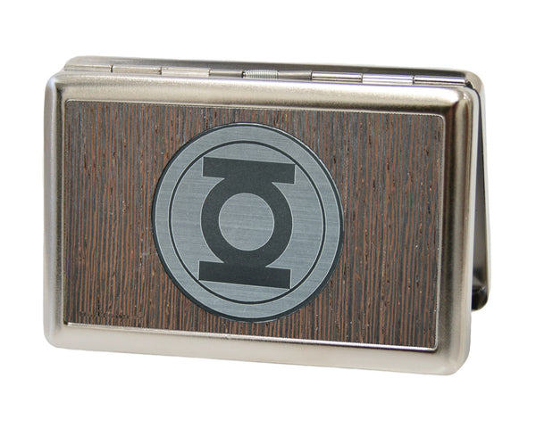 Buckle-Down Business Card Holder - LARGE - Green Lantern Logo Marquetry Black Walnut Metal