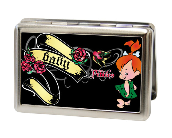 Buckle-Down Business Card Holder - LARGE - PEBBLES BABY Tattoo Banner Pose3 FCG Black