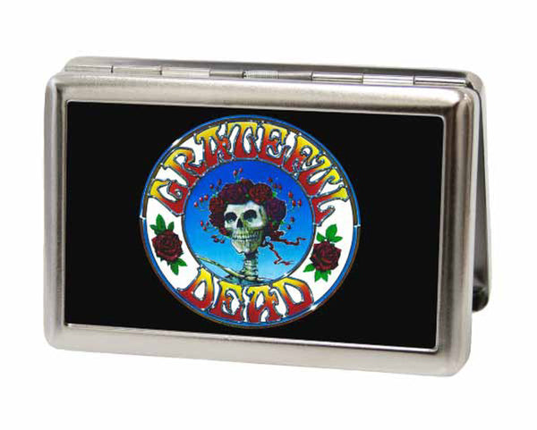 Buckle-Down Business Card Holder - LARGE - Skull & Roses Circle FCG Black Color