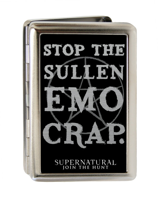 Buckle-Down Business Card Holder - LARGE - STOP THE SULLEN EMO CRAP Pentagram Reverse Brushed