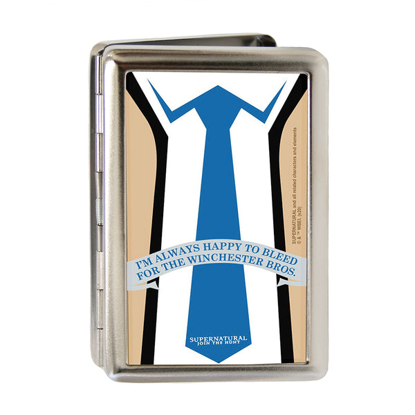 Buckle-Down Business Card Holder - LARGE - Supernatural Castiel Tie ALWAYS HAPPY TO BLEED Quote FCG