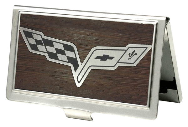 Buckle-Down Business Card Holder - SMALL - C6 Marquetry Black Walnut Metal