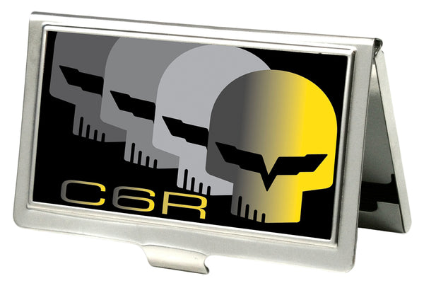 Buckle-Down Business Card Holder - SMALL - C6 Racing w Skull Repeat FCG Black Yellow Silver