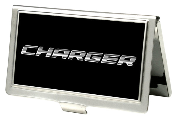 Buckle-Down Business Card Holder - SMALL - CHARGER Text FCG Black Silver-Fade