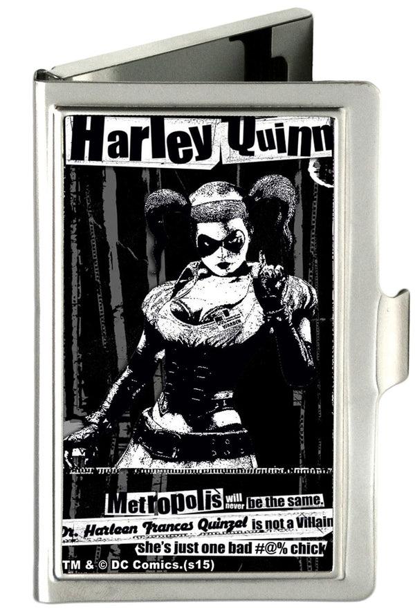 Buckle-Down Business Card Holder - SMALL - HARLEY QUINN Pose METROPOLIS WILL NEVER BE THE SAME FCG Black Grays White