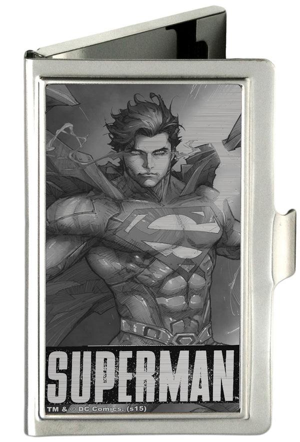 Buckle-Down Business Card Holder - SMALL - New 52 SUPERMAN Annual Hovering Cover Pose Brushed Silver