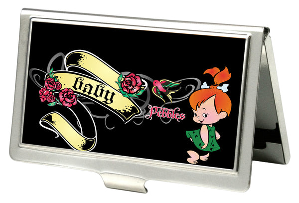 Buckle-Down Business Card Holder - SMALL - PEBBLES BABY Tattoo Banner Pose3 FCG Black