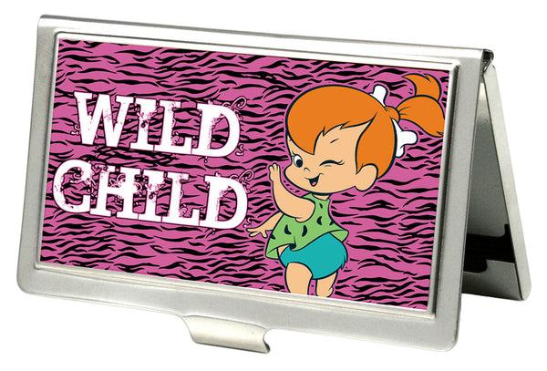 Buckle-Down Business Card Holder - SMALL - Pebbles Winking Pose WILD CHILD FCG Pink Black White