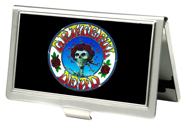 Buckle-Down Business Card Holder - SMALL - Skull & Roses Circle FCG Black Color