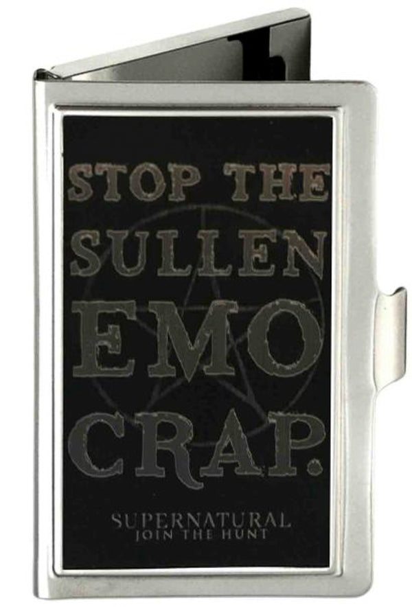 Buckle-Down Business Card Holder - SMALL - STOP THE SULLEN EMO CRAP Pentagram Reverse Brushed