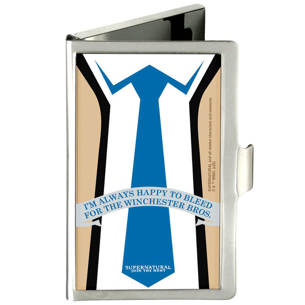 Buckle-Down Business Card Holder - SMALL - Supernatural Castiel Tie ALWAYS HAPPY TO BLEED Quote FCG