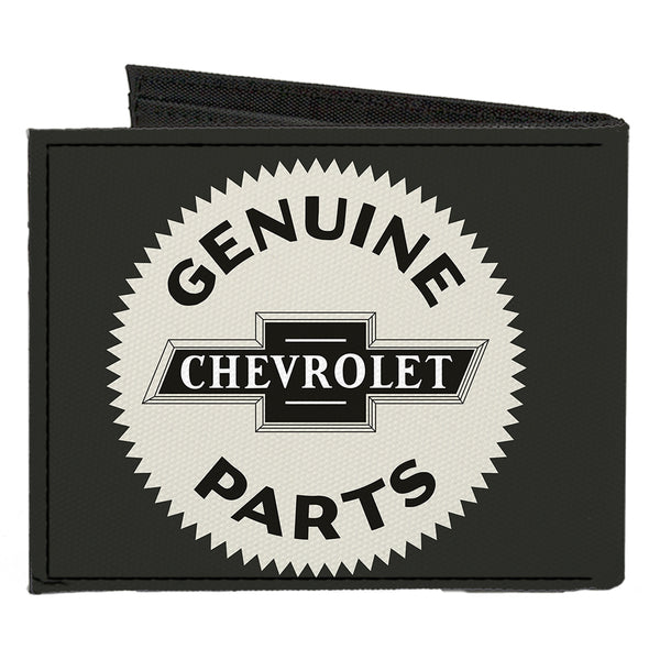 Buckle-Down Canvas Bi-Fold Wallet - 1920 GENUINE CHEVROLET PARTS Seal Charcoal Tan