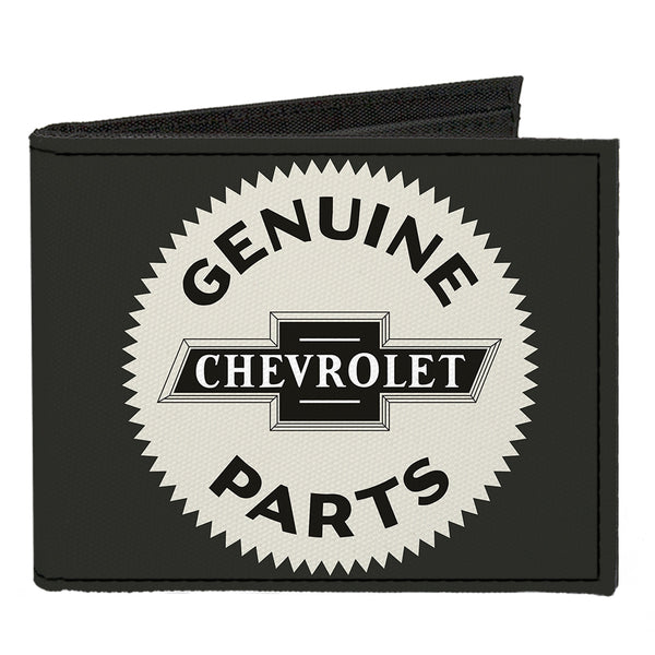 Buckle-Down Canvas Bi-Fold Wallet - 1920 GENUINE CHEVROLET PARTS Seal Charcoal Tan
