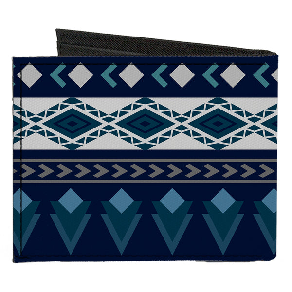 Buckle-Down Canvas Bi-Fold Wallet - Aztec4 Blues White Gray