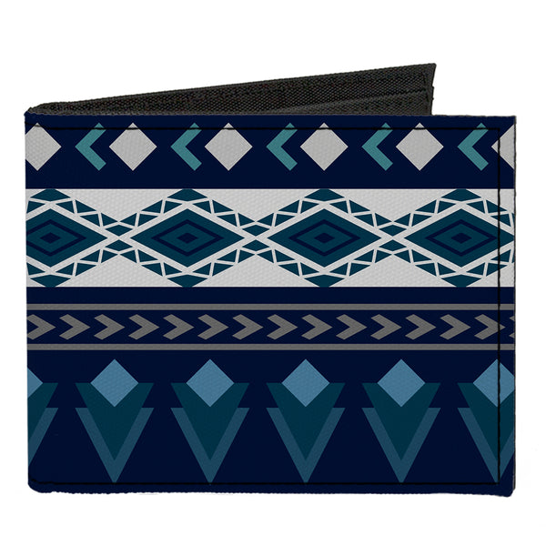 Buckle-Down Canvas Bi-Fold Wallet - Aztec4 Blues White Gray