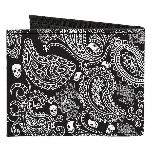 Buckle-Down Canvas Bi-Fold Wallet - Bandana Skulls Black White