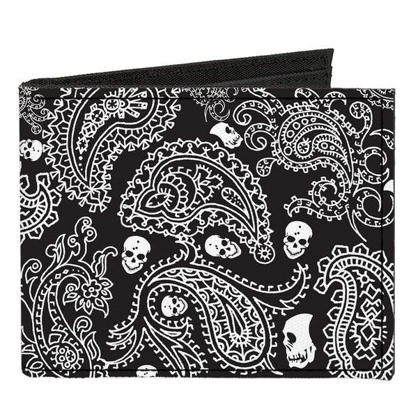 Buckle-Down Canvas Bi-Fold Wallet - Bandana Skulls Black White