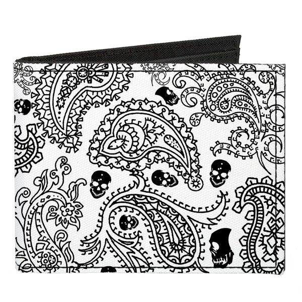Buckle-Down Canvas Bi-Fold Wallet - Bandana Skulls White Black