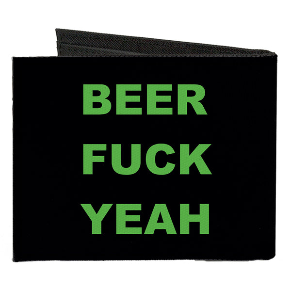 Buckle-Down Canvas Bi-Fold Wallet - BEER FUCK YEAH Black Neon Green