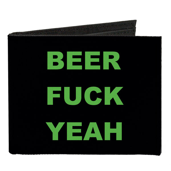 Buckle-Down Canvas Bi-Fold Wallet - BEER FUCK YEAH Black Neon Green