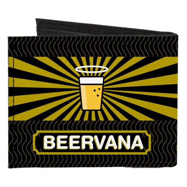 Buckle-Down Canvas Bi-Fold Wallet - Beer Pint BEERVANA Rays Waves Black Olive
