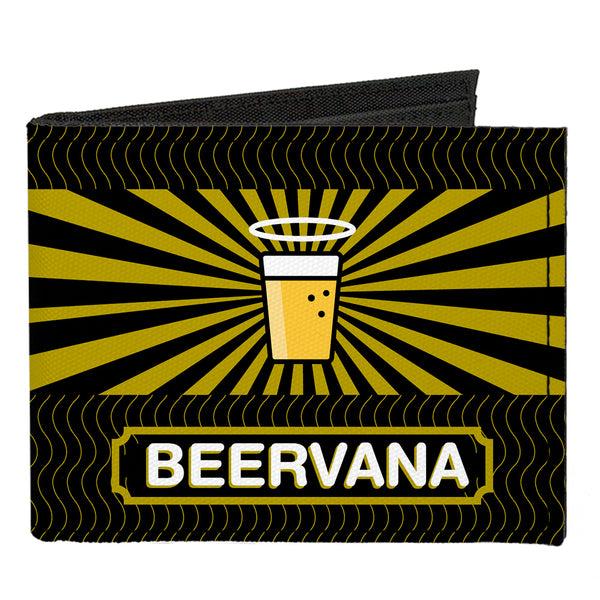 Buckle-Down Canvas Bi-Fold Wallet - Beer Pint BEERVANA Rays Waves Black Olive