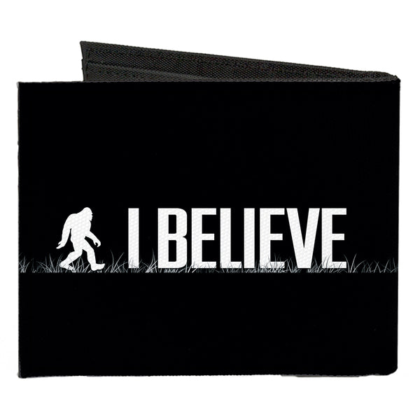 Buckle-Down Canvas Bi-Fold Wallet - Bigfoot Silhouette I BELIEVE Black Gray White