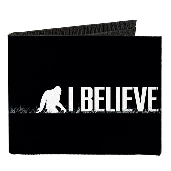 Buckle-Down Canvas Bi-Fold Wallet - Bigfoot Silhouette I BELIEVE Black Gray White