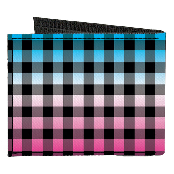 Buckle-Down Canvas Bi-Fold Wallet - Buffalo Plaid Turquoise Fuchsia Fade