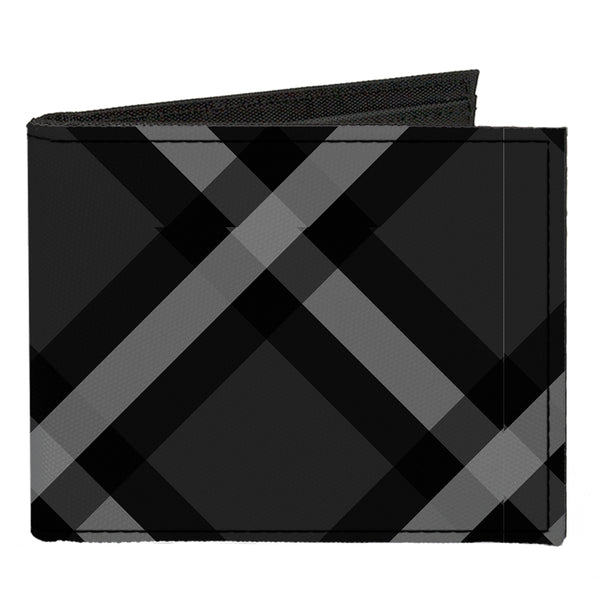 Buckle-Down Canvas Bi-Fold Wallet - Buffalo Plaid X Charcoal Black Gray