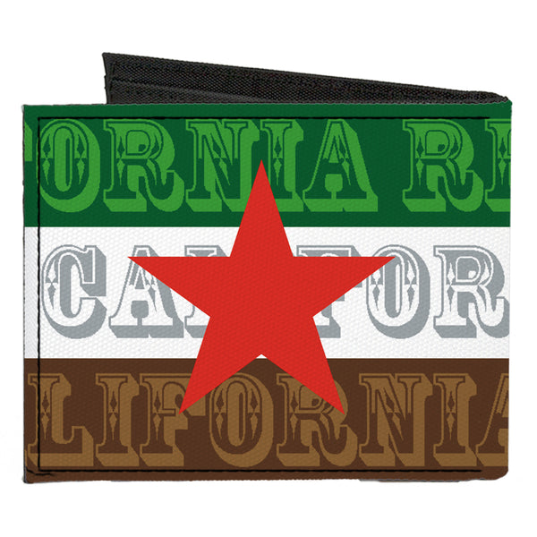 Buckle-Down Canvas Bi-Fold Wallet - Cali Bear Silhouette & Star CALIFORNIA REPUBLIC Green White Brown Black Red