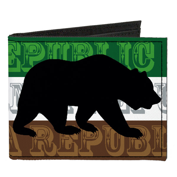 Buckle-Down Canvas Bi-Fold Wallet - Cali Bear Silhouette & Star CALIFORNIA REPUBLIC Green White Brown Black Red
