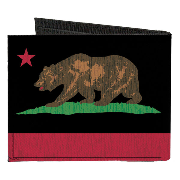 Buckle-Down Canvas Bi-Fold Wallet - California Flag Bear Weathered Black