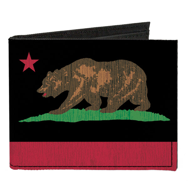 Buckle-Down Canvas Bi-Fold Wallet - California Flag Bear Weathered Black