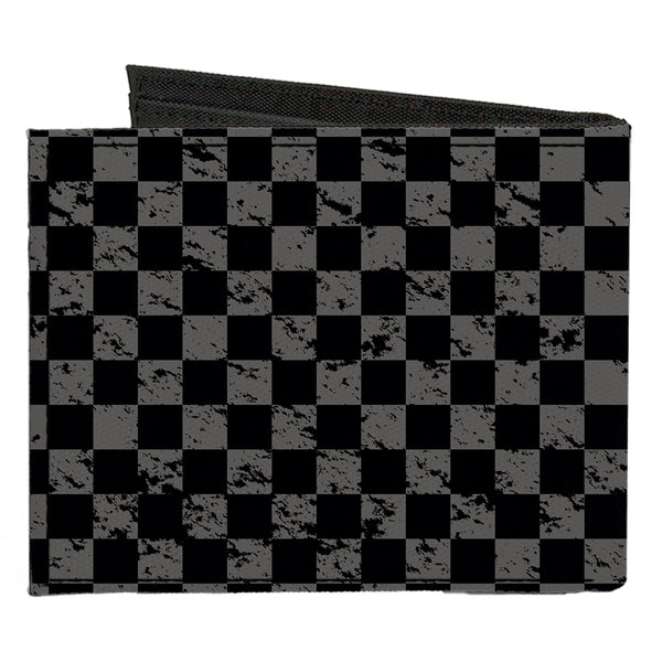 Buckle-Down Canvas Bi-Fold Wallet - Checker Weathered2 Black Gray