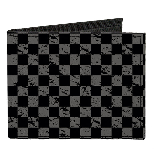 Buckle-Down Canvas Bi-Fold Wallet - Checker Weathered2 Black Gray