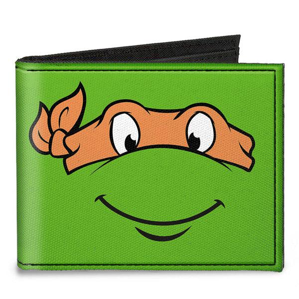 Buckle-Down Canvas Bi-Fold Wallet - Classic TMNT Michaelangelo Face CLOSE-UP Green Orange