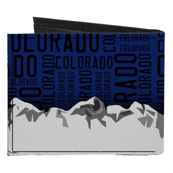 Buckle-Down Canvas Bi-Fold Wallet - Colorado Logo Mountains Text Blue Black