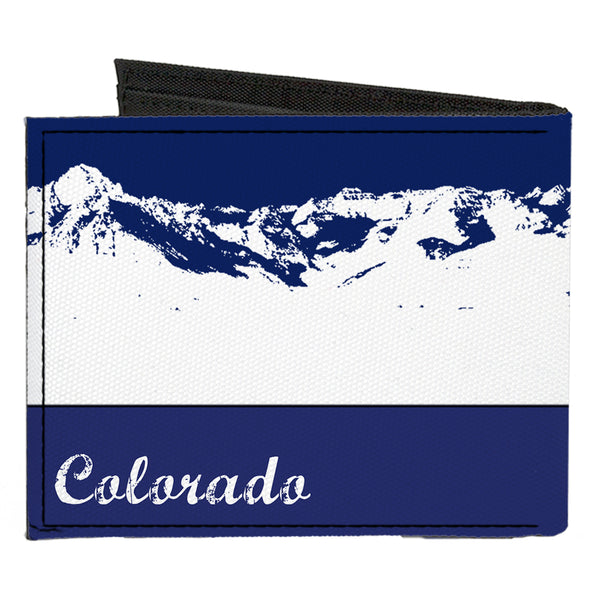 Buckle-Down Canvas Bi-Fold Wallet - Colorado Skier4 Mountains Blues White