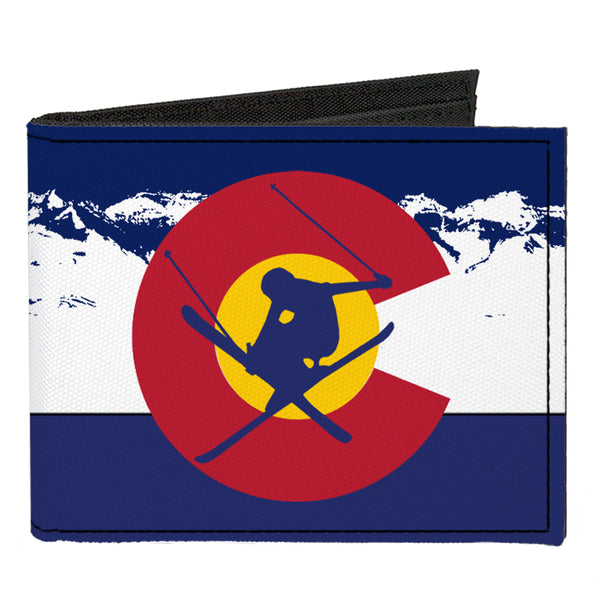 Buckle-Down Canvas Bi-Fold Wallet - Colorado Skier4 Mountains Blues White