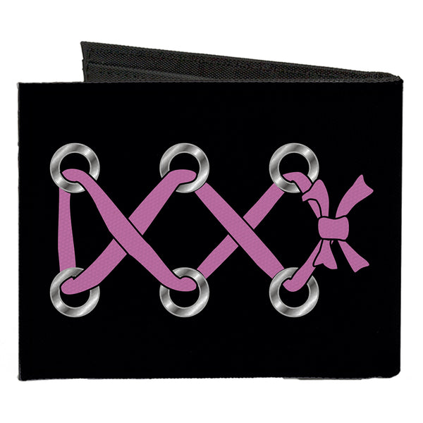 Buckle-Down Canvas Bi-Fold Wallet - Corset Lace Up Black Fuchsia
