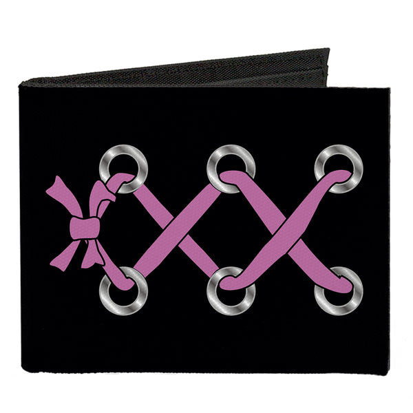 Buckle-Down Canvas Bi-Fold Wallet - Corset Lace Up Black Fuchsia