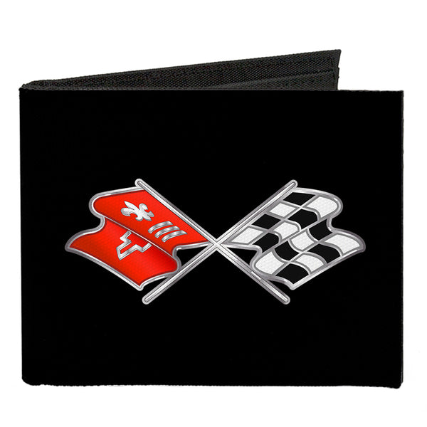 Buckle-Down Canvas Bi-Fold Wallet - Corvette C3 Crossed Flags Logo Black