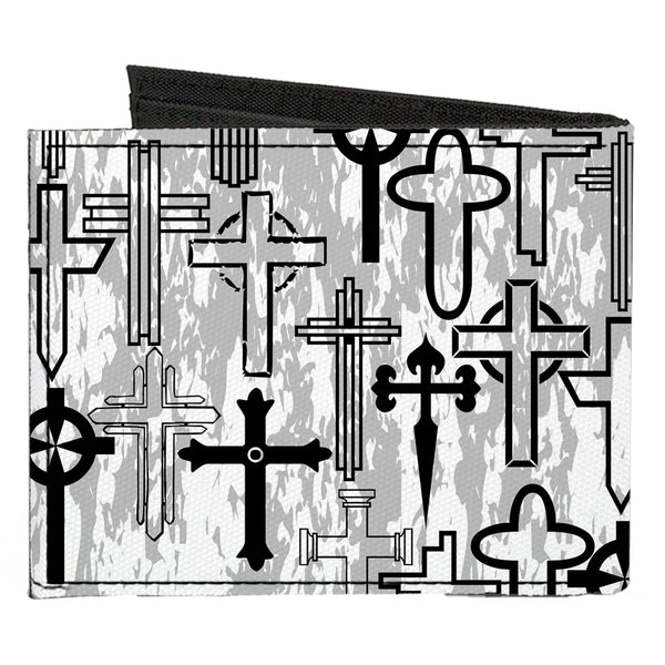 Buckle-Down Canvas Bi-Fold Wallet - Crosses Assorted Distressed White Black