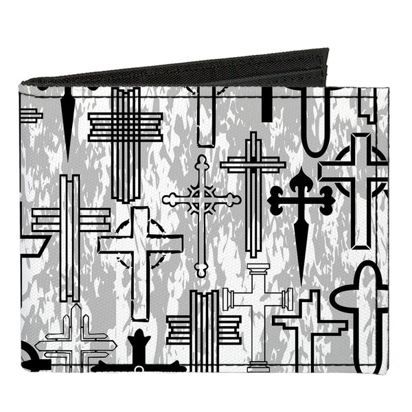 Buckle-Down Canvas Bi-Fold Wallet - Crosses Assorted Distressed White Black