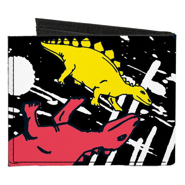 Buckle-Down Canvas Bi-Fold Wallet - Dinosaurs Paint Splatter Black White Multi Color
